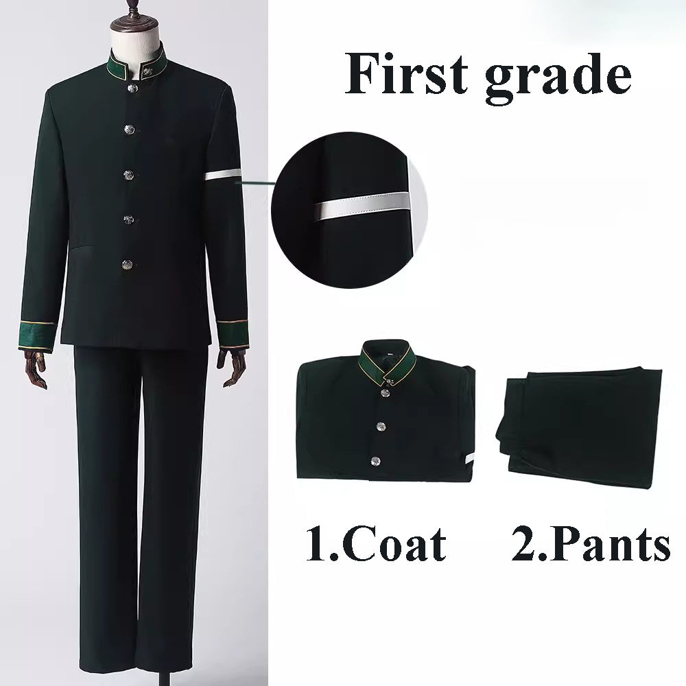 SBluuCosplay Anime Furin High School Hayato Suo Hajime Umemiya Haruka Sakura Cosplay Costume Green Long Coat Uniform Costume