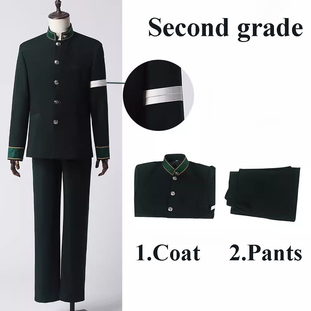 SBluuCosplay Anime Furin High School Hayato Suo Hajime Umemiya Haruka Sakura Cosplay Costume Green Long Coat Uniform Costume