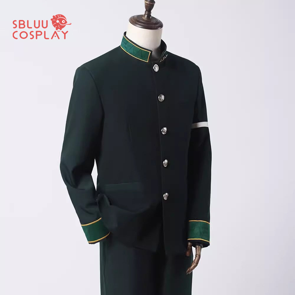 SBluuCosplay Anime Furin High School Hayato Suo Hajime Umemiya Haruka Sakura Cosplay Costume Green Long Coat Uniform Costume