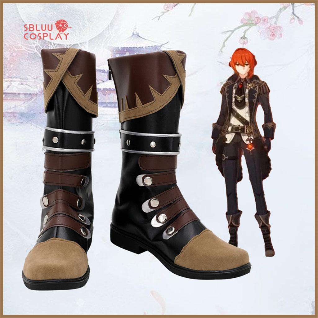 SBluuCosplay Game Genshin Impact Diluc Ragnvindr Cosplay Shoes Custom Made Boots - SBluuCosplay