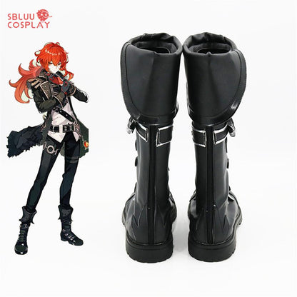 Genshin Impact Diluc Cosplay Shoes Custom Made Black Boots - SBluuCosplay
