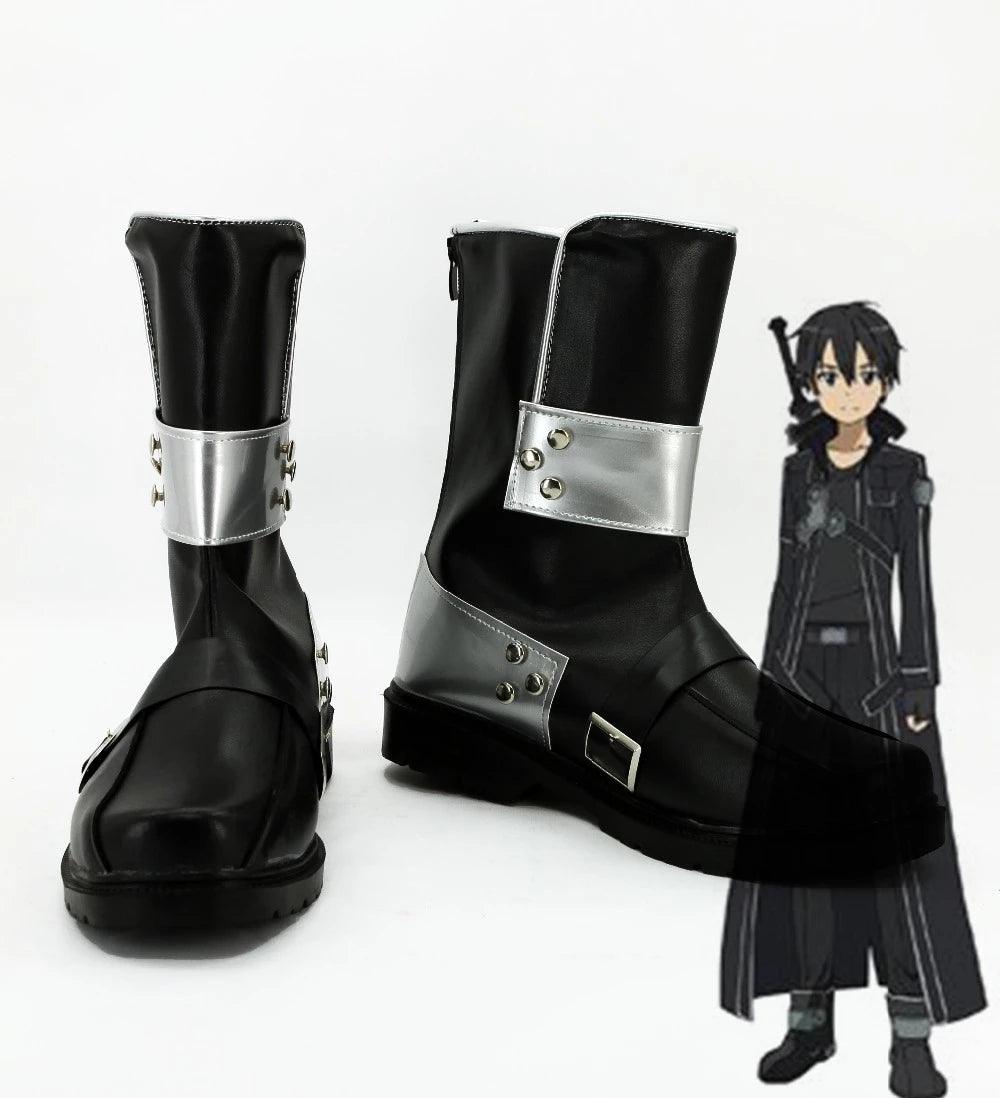 SBluuCosplay Sword Art Online Kirigaya Kazuto/Kirito Cosplay Shoes Black Boots Custom Made - SBluuCosplay