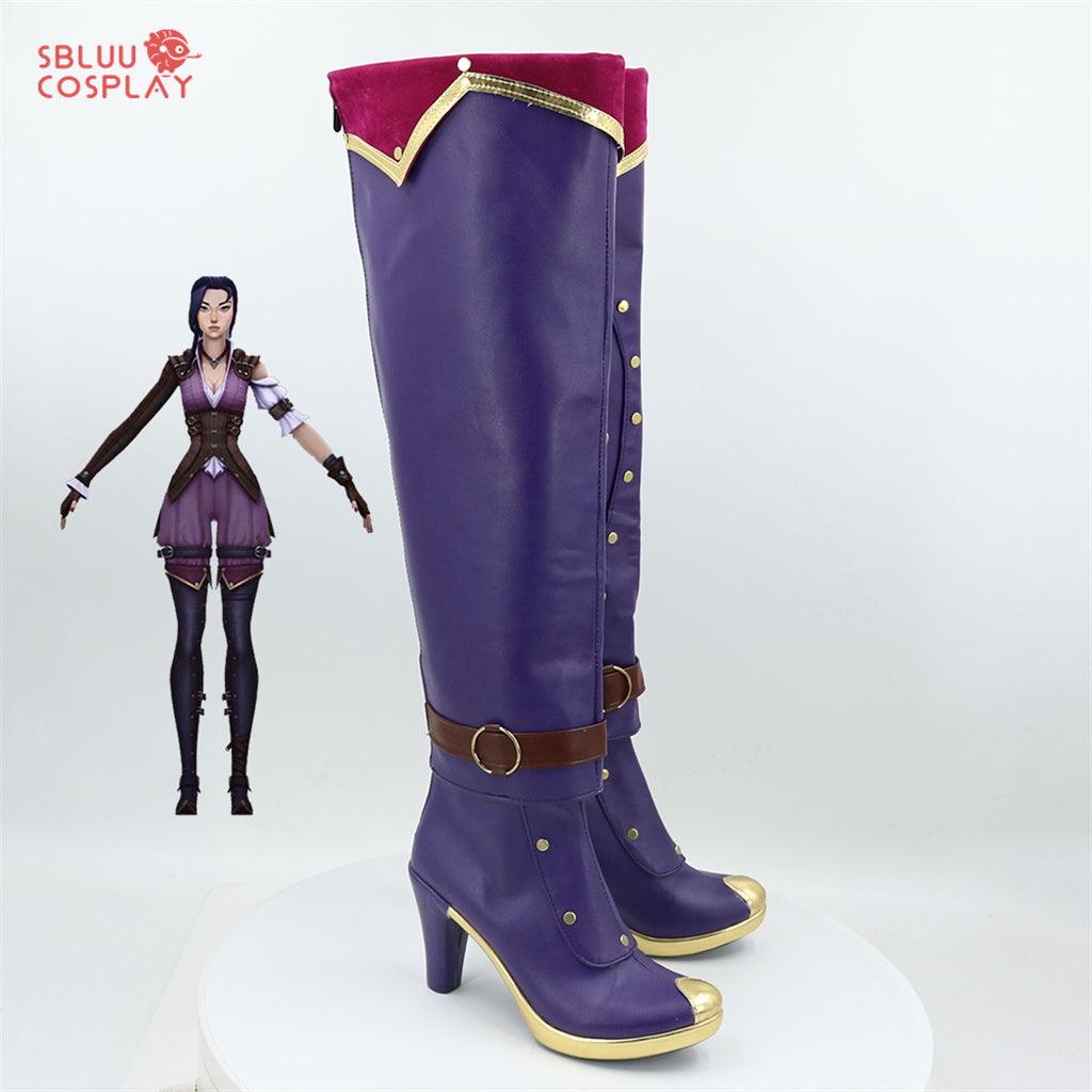 Game LOL Arcane Caitlyn Cosplay Shoes Women Purple Shoes High Heels Boots - SBluuCosplay