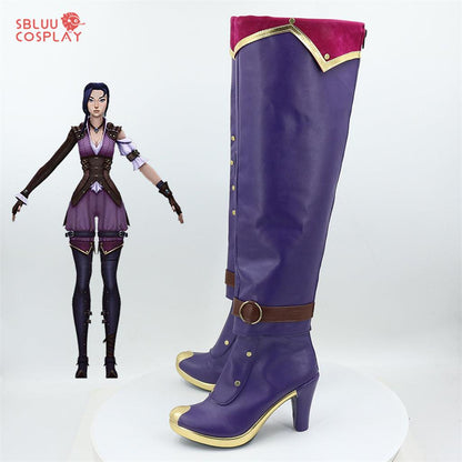 Game LOL Arcane Caitlyn Cosplay Shoes Women Purple Shoes High Heels Boots - SBluuCosplay
