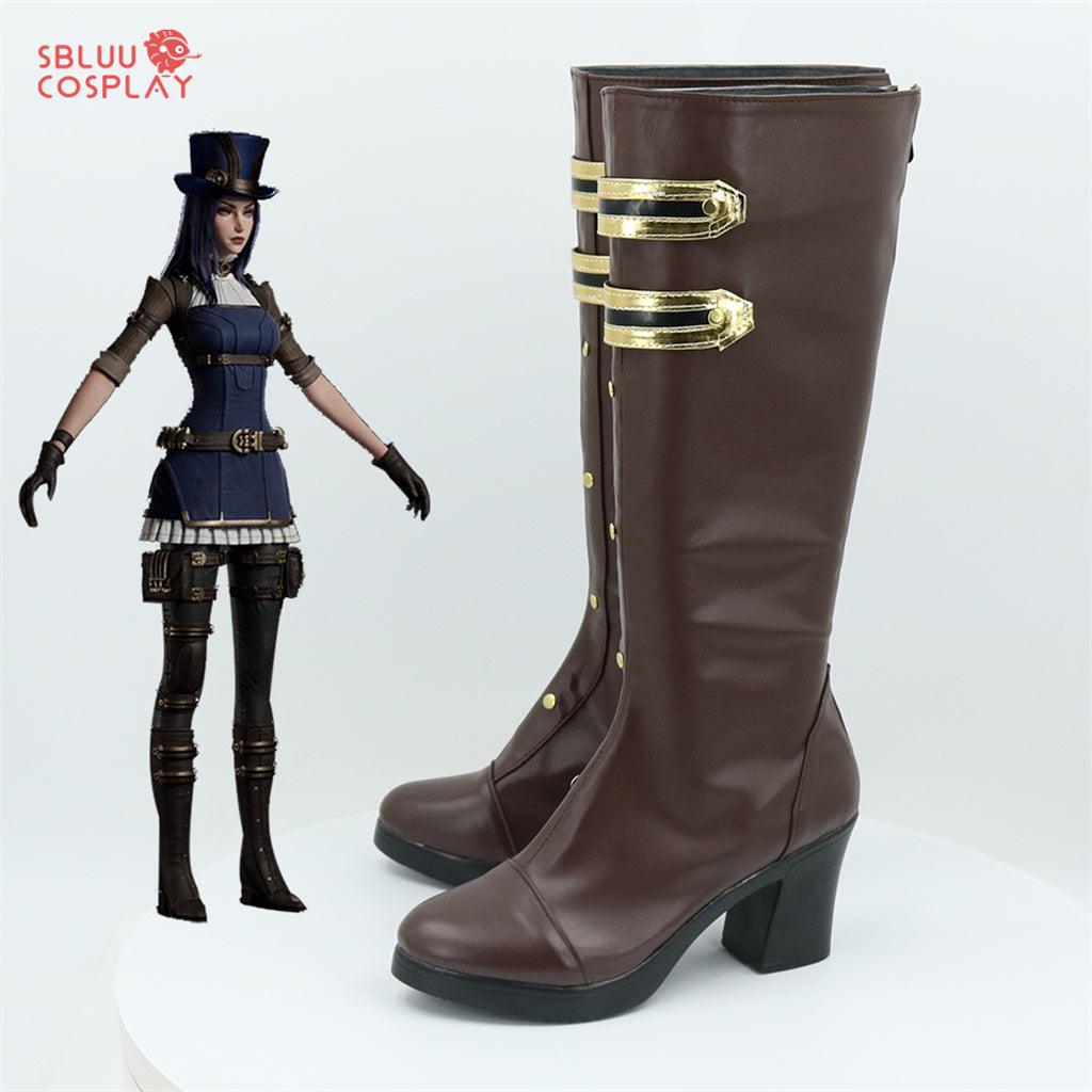 Game LOL Arcane Caitlyn Cosplay Shoes Women Brown Shoes High Heels Boots - SBluuCosplay