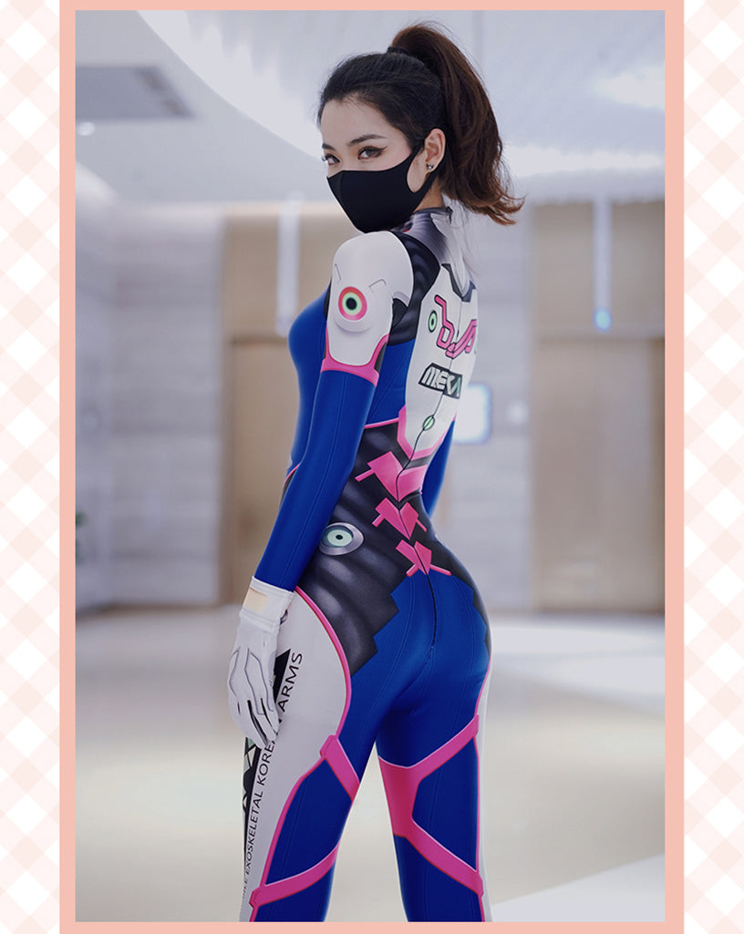 SBluucosplay Damen Overwatch D.Va Cosplay Kostüm Prints Bodysuit