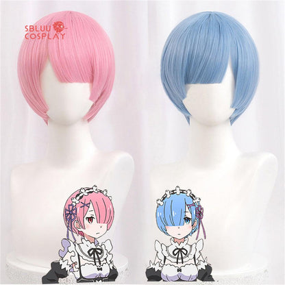SBluuCosplay Re Zero Starting Life in Another World Cosplay Ram and Rem Cosplay Wig - SBluuCosplay